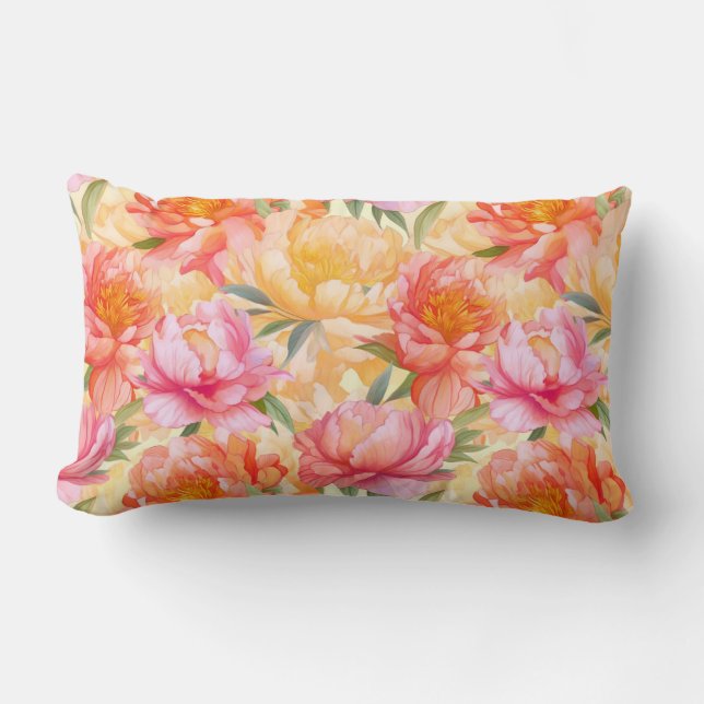 Peony Flowers Cotton Throw Pillow (Front)