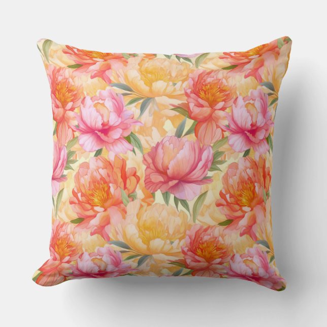 Peony Flowers Cotton Throw Pillow (Front)
