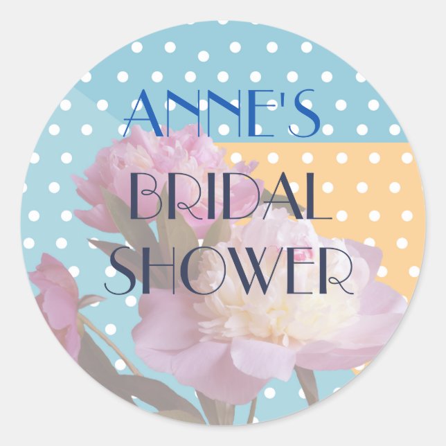Peony Flowers & Dots Bridal Shower Sticke Classic Round Sticker (Front)