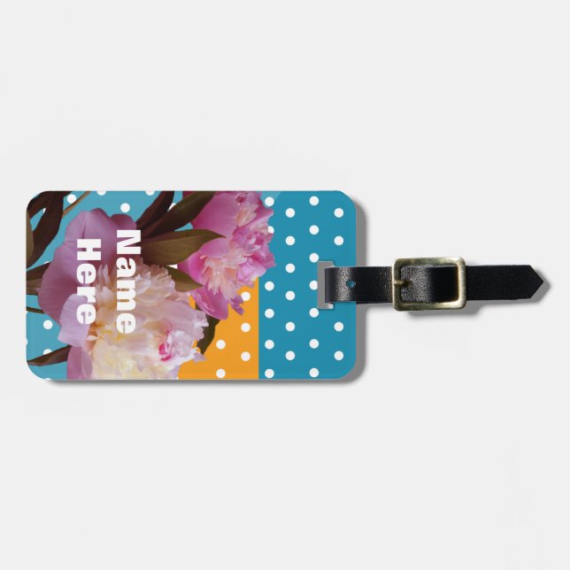 Peony Flowers Dots, Name Luggage Tags (Front Horizontal)