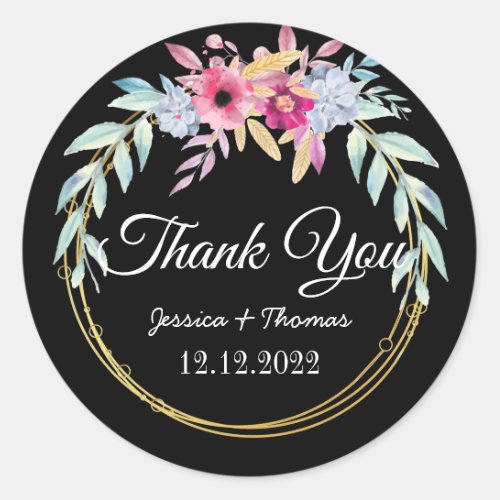 Peony Flowers Geometric  Thank You Wedding Favor Classic Round Sticker