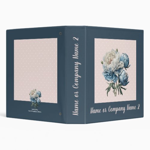 Peony Flowers in Blue  White on Pink  Blue  3 Ring Binder