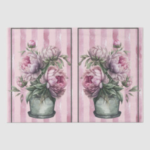 Peony Flowers in Pottery with Striped Background  Tissue Paper