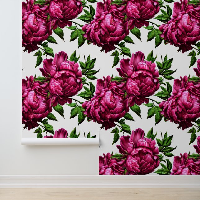 Peony flowers large wall mural country pink white wallpaper  (Application)
