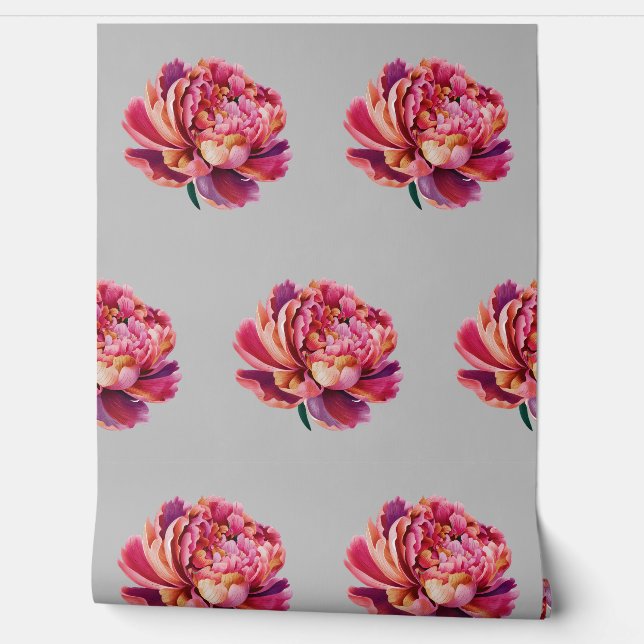 Peony Flowers on Serene Light Grey Background Wallpaper (Unrolling)