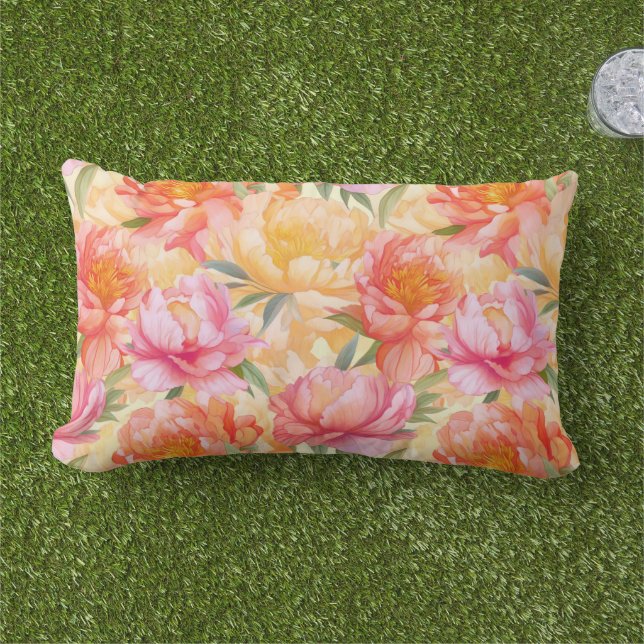 Peony Flowers Outdoor Accent Pillow (Grass)