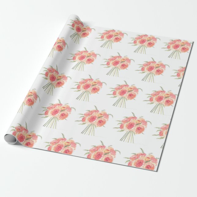 Peony flowers pastel Watercolor rustic wedding Wra Wrapping Paper (Unrolled)