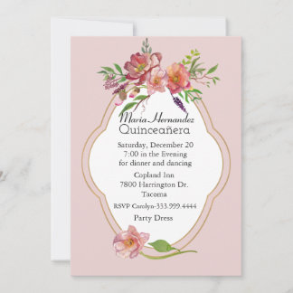 Peony Flowers Quinceañera Invitation