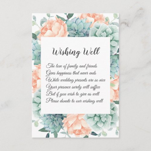 Peony Flowers Succulents Wedding Wishing Well Enclosure Card