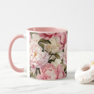 Peony Flowers White Pink Floral Blossoms Designer Mug