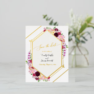 Peony Foil Wedding Save the Date Invitation Postcard
