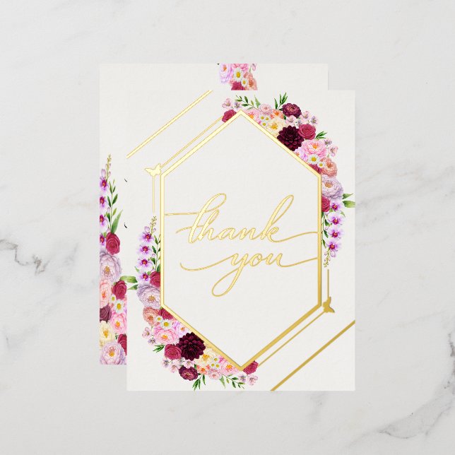  Peony Foil Wedding Thank You Invitation Postcard (Front/Back)