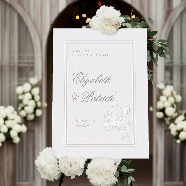 Peony ivory formal elegant wedding welcome foam board sign — Pencil Owl Studios