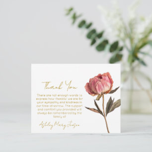 Peony Funeral Thank You Card Bereavement 