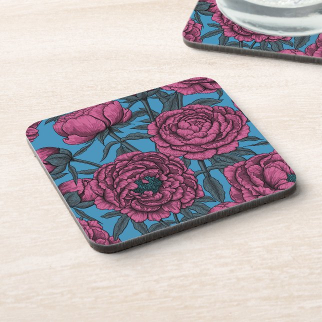 Peony garden beverage coaster (Left Side)