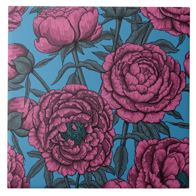 Peony garden ceramic tile (Front)