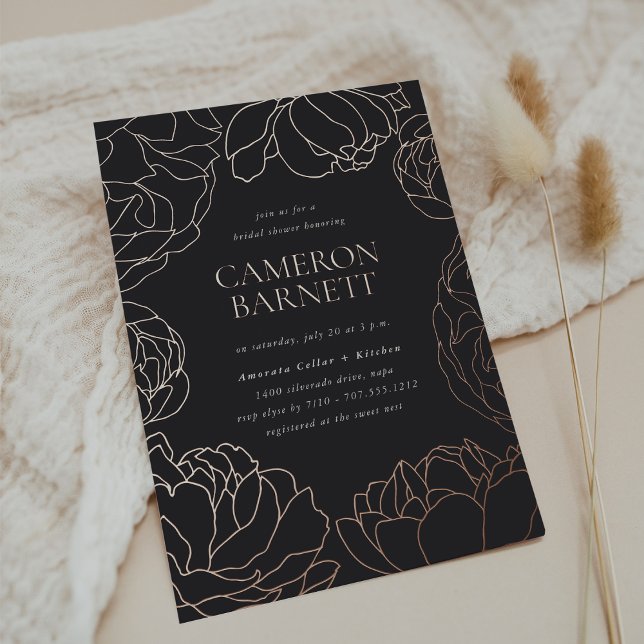 Peony Garden Dark Floral Bridal Shower Foil Invitation (Creator Uploaded)