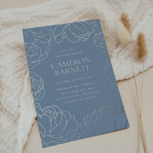 Peony Garden Dusty Blue Floral Bridal Shower Foil Invitation