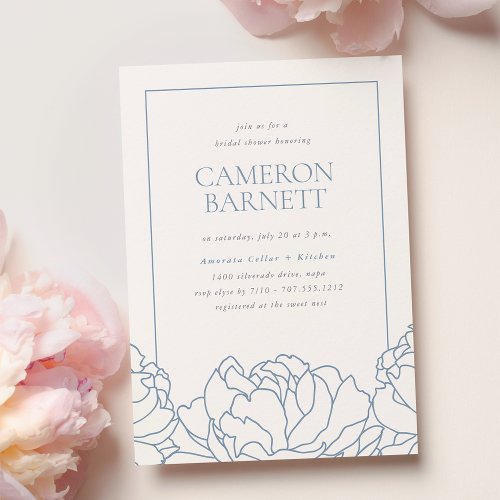 Peony Garden Dusty Blue Floral Bridal Shower Invitation