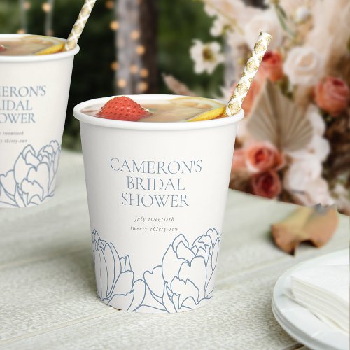 Peony Garden Dusty Blue Floral Bridal Shower Paper Cups
