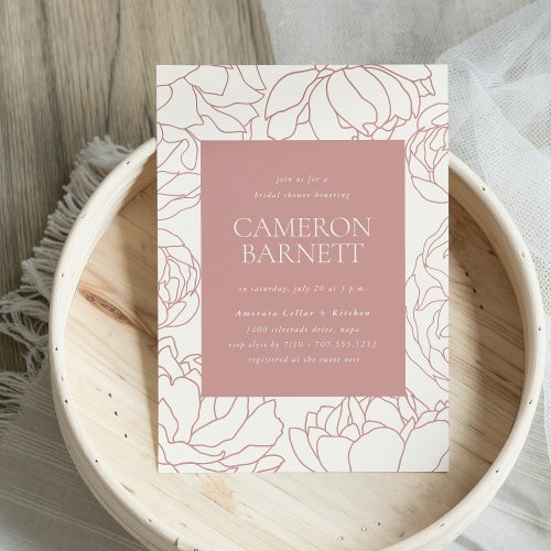 Peony Garden Dusty Rose Floral Bridal Shower Invitation