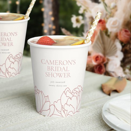 Peony Garden Dusty Rose Floral Bridal Shower Paper Cups