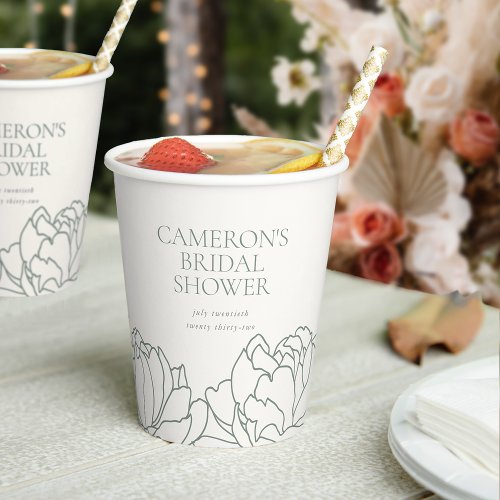 Peony Garden Dusty Sage Green Floral Bridal Shower Paper Cups