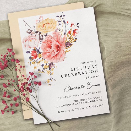 Peony Garden Elegant Floral Any Age Adult Birthday