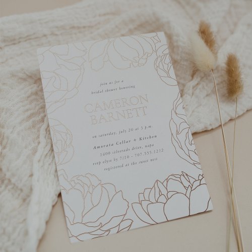Peony Garden Ivory Floral Bridal Shower Foil Invitation
