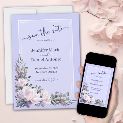 Peony Garden Lavender Flat Save The Date Card