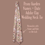 Peony Garden Names   Date Adobe Clay Wedding Neck Tie<br><div class="desc">Hidden inside is a sweet reminder of the Bride and Groom's name and the date. Beautiful floral pattern featuring bouquets of peonies,  berries and eucalyptus. ~ Look for the complete suite of wedding stationary in the Peony Garden Wedding Suite Collection.</div>