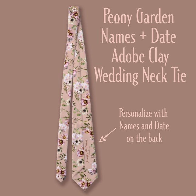 Peony Garden Names + Date Adobe Clay Wedding Neck Tie (Creator Uploaded)