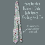 Peony Garden Names   Date Jade Green Wedding Neck Tie<br><div class="desc">Hidden inside is a sweet reminder of the Bride and Groom's name and the date. Beautiful floral pattern featuring bouquets of peonies,  berries and eucalyptus. ~ Look for the complete suite of wedding stationary in the Peony Garden Wedding Suite Collection.</div>