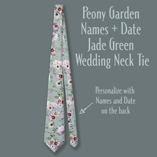 Peony Garden Names  Date Jade Green Wedding Neck Tie