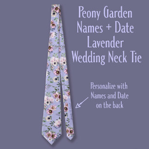 Peony Garden Names + Date Lavender Wedding Neck Tie