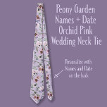 Peony Garden Names   Date Orchid Pink Wedding Neck Tie<br><div class="desc">Hidden inside is a sweet reminder of the Bride and Groom's name and the date. Beautiful floral pattern featuring bouquets of peonies,  berries and eucalyptus. ~ Look for the complete suite of wedding stationary in the Peony Garden Wedding Suite Collection.</div>