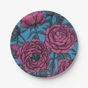 Peony garden paper plates