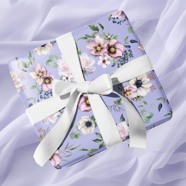 Peony Garden Periwinkle Lavender Wedding Wrapping Paper (Peony Garden Periwinkle Lavender Wedding Wrapping Paper)
