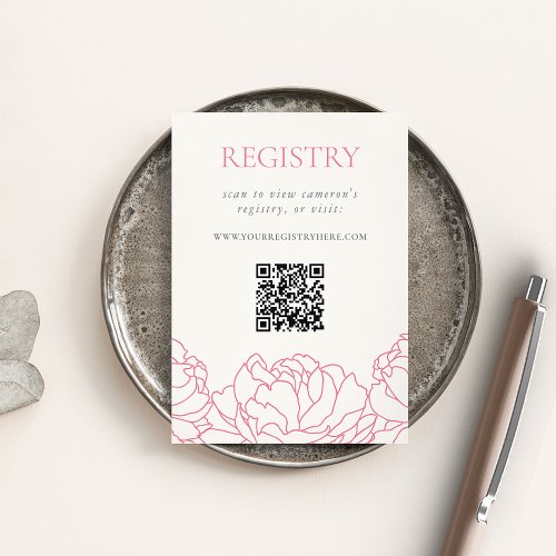 Peony Garden Pink Floral Bridal Shower Registry QR Enclosure Card