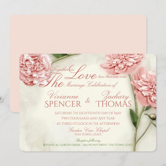 Peony Garden Romance Wedding Invitation (Front/Back)