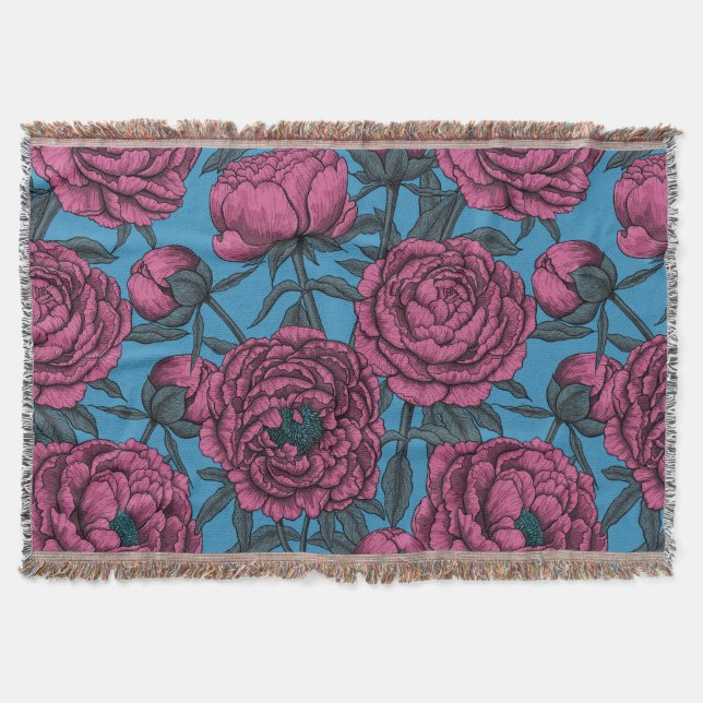 Peony garden throw blanket (Front)