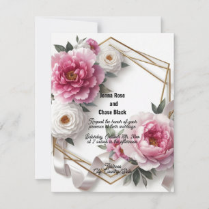Peony Geometric Wreath Wedding Invitation