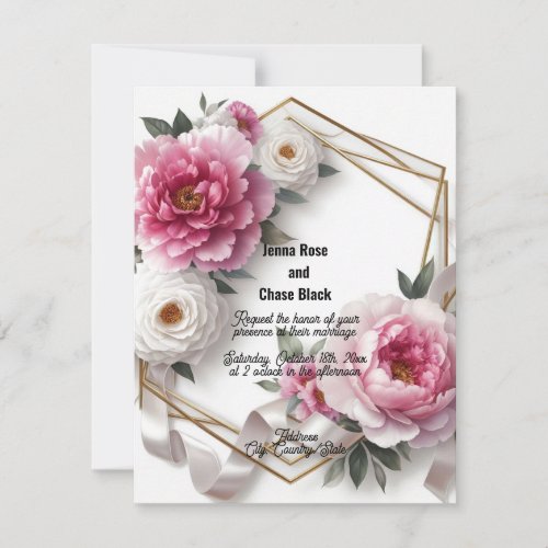 Peony Geometric Wreath Wedding Invitation