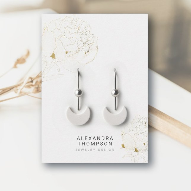 Peony *Gold Modern Floral Sketch Jewelry Display Business Card (floral earrings jewelry display card faux gold peony art sketch modern minimalist elegant classy)