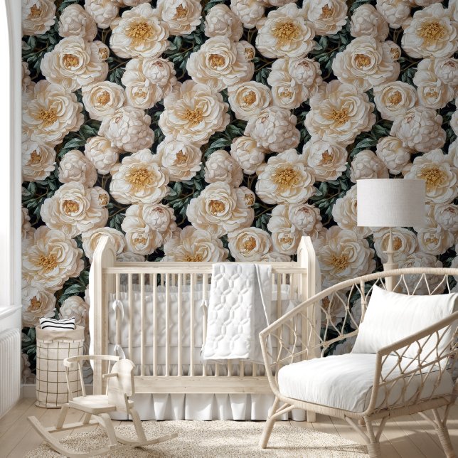 Peony gold white seamless pattern country flower wallpaper  (Kids)