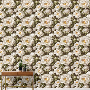Peony gold white seamless pattern luxury flower wallpaper