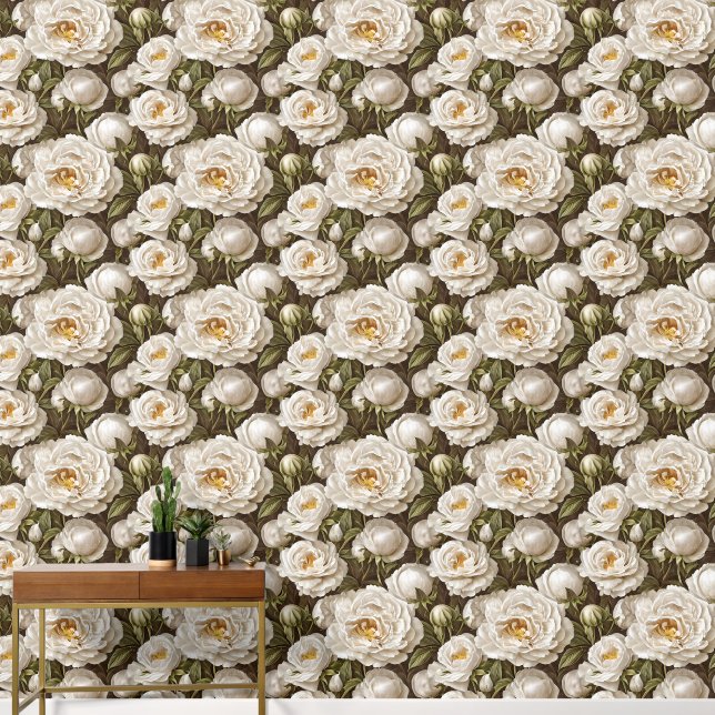 Peony gold white seamless pattern luxury flower wallpaper  (Hallway)