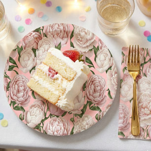 Peony Grace Elegant Floral Art Paper Plates