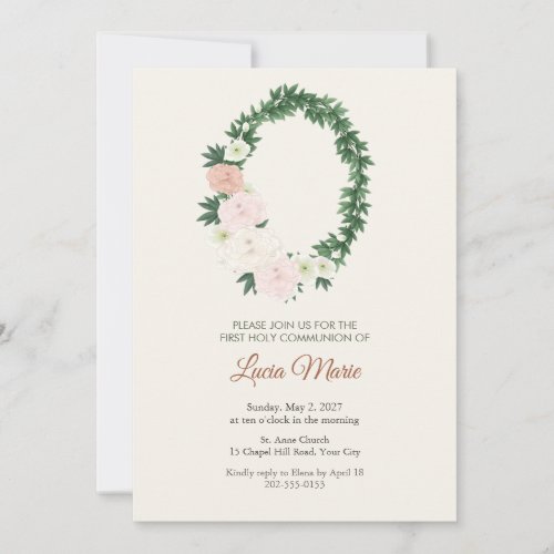Peony Hellebore First Communion Invitation