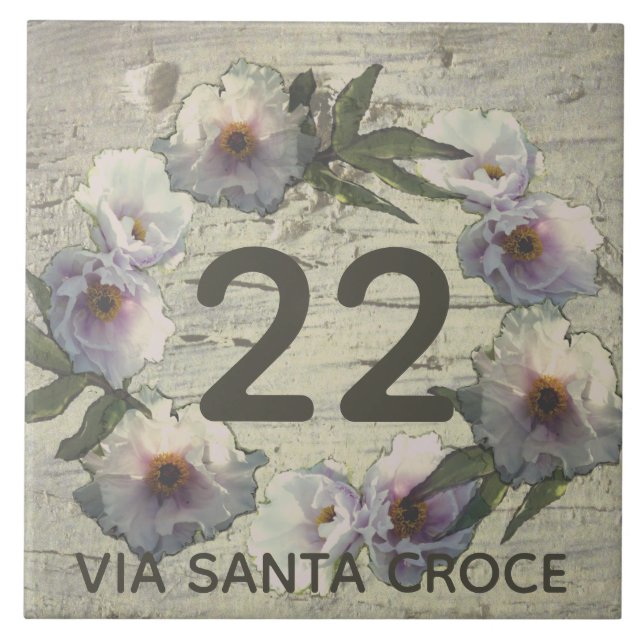Peony House Number 1-2 Digits Street Name Ceramic Tile (Front)